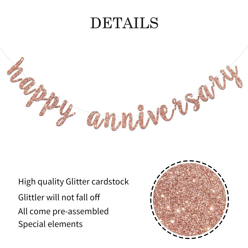 WeBenison Happy Anniversary Banner for Birthday/Wedding Retirement Anniversary Party Decoration Supplies (Rose Gold Glitter) - Image 3